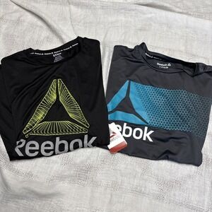 Lot Of 2 Reebok Graphic Short Sleeve Tee Black Small NWT & NWOT Neon Blue Gray